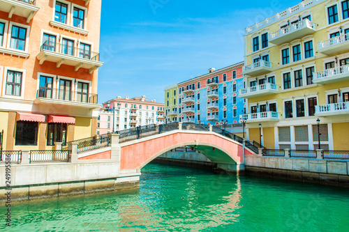 Colorful buildings in venetian style of the Qanat Quartier © Myroslava