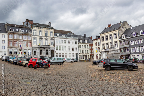 Place Saint-Remacle or Saint-Remacle Square view under a moody overcast March sky, at Stavelot, Belgium © Stanislava
