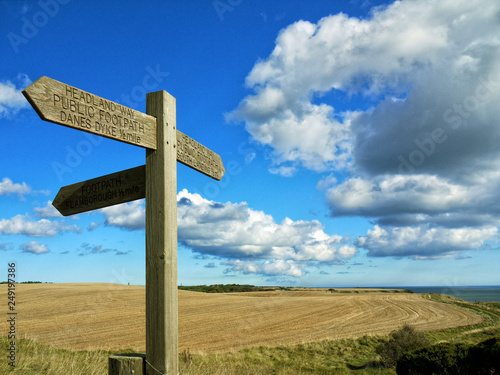 Wooden sign post  Flamborough Head  East Yorkshire