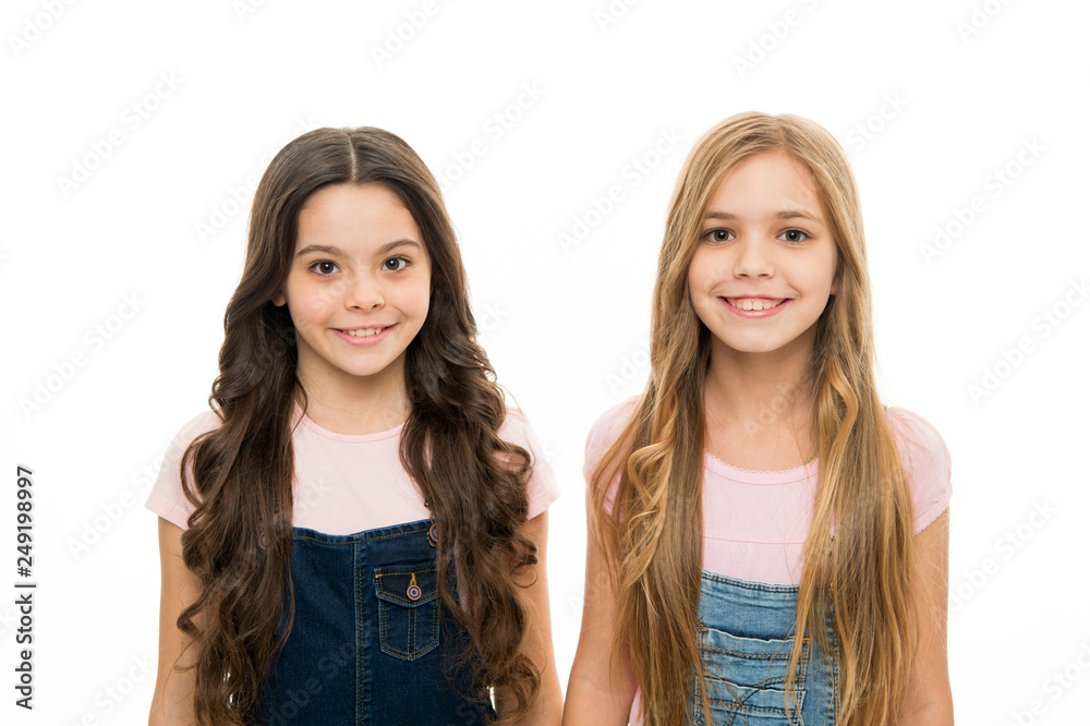 Healthy and shiny hair. Kid cute child with long adorable hairstyle. Hair  care tips and professional treatment. Long hair feminine attribute. Girls  usually let their hair grow long. Natural beauty Stock Photo |