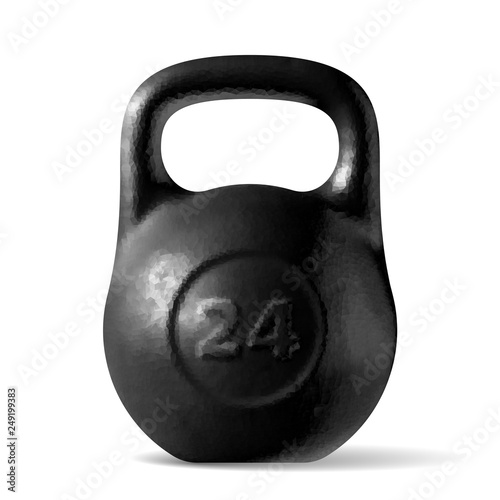 Vector realistic rough black kettlebell 24 kg isolated on white background