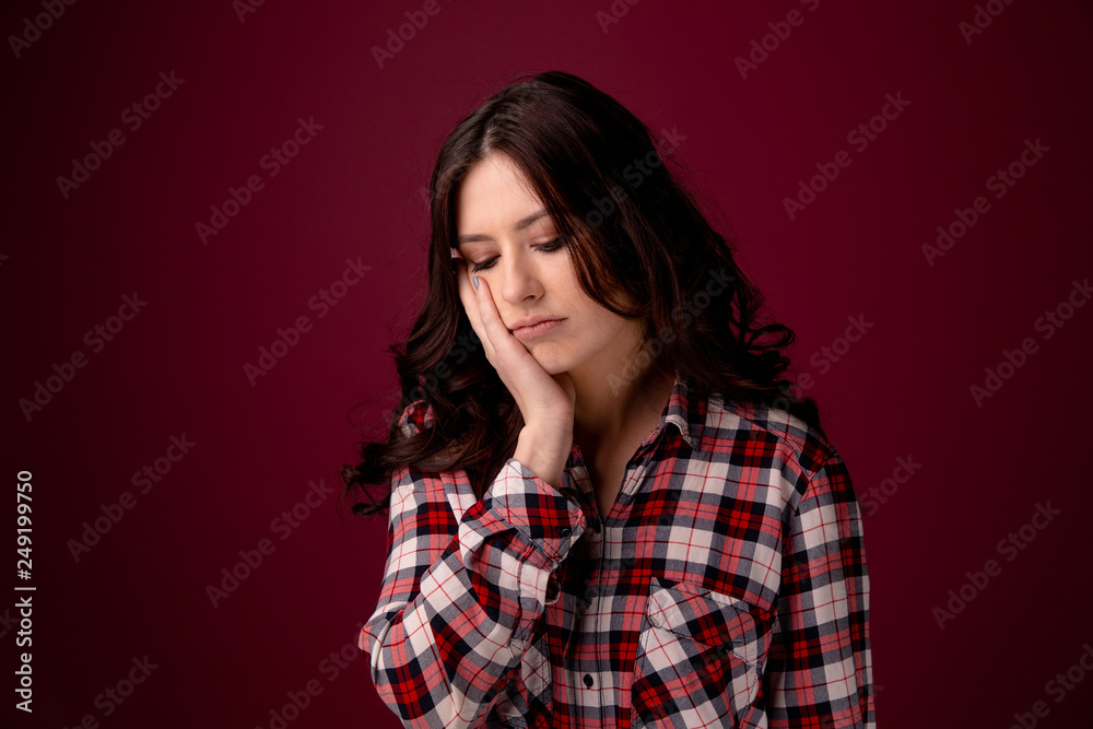 Young woman with sensitive teeth on color background Young woman with sensitive teeth on color background