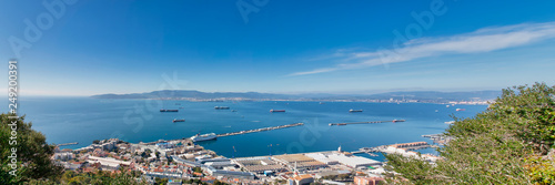 Panoramic view of the port of Gibraltar and the bay of Algeciras full of boats