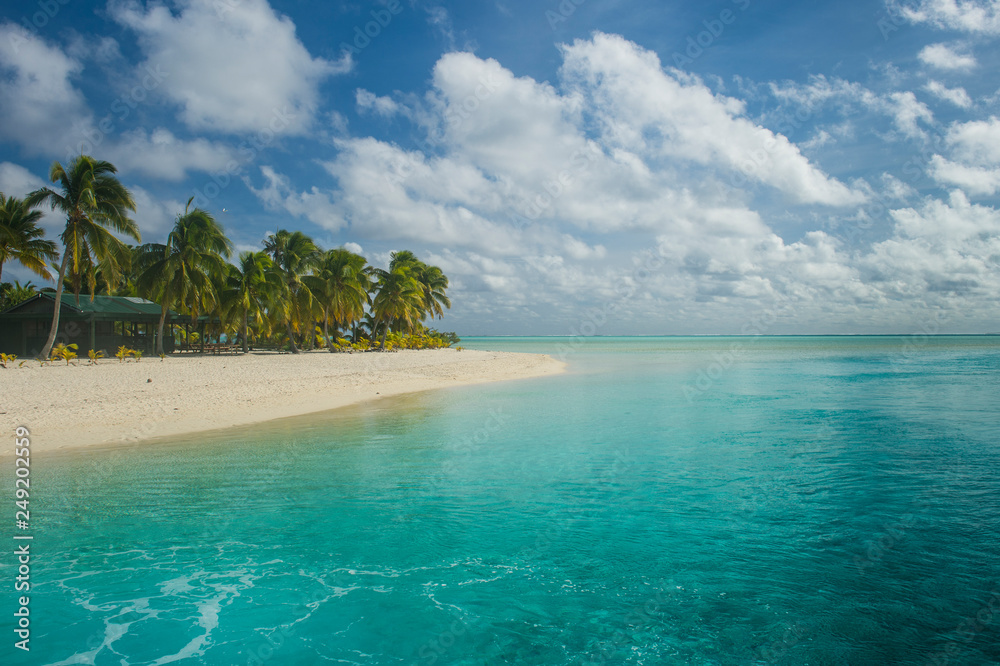 Cook Islands, Rarotonga, Aitutaki lagoon, white sand beach and palm beach Cook Islands, Rarotonga, Aitutaki lagoon, white sand beach and palm beach