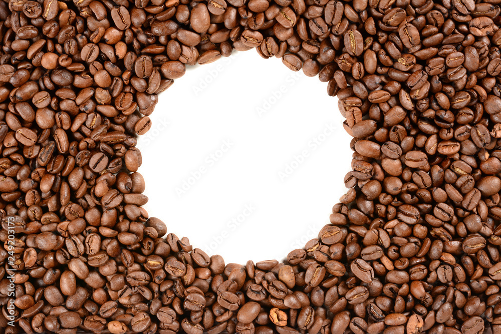 Coffee beans background with white circle copy space Coffee beans background with white circle copy space