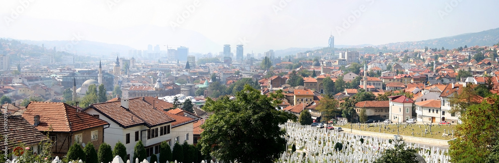 Panoramic view of Sarajevo from Yellow Fortress on a sunny day. Panoramic view of Sarajevo from Yellow Fortress on a sunny day.