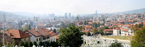 Panoramic view of Sarajevo from Yellow Fortress on a sunny day. 