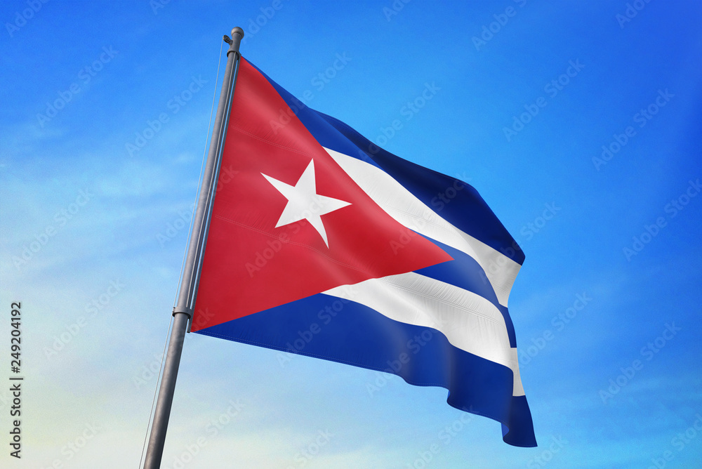 Cuba flag waving on the blue sky 3D illustration Cuba flag waving on the blue sky 3D illustration