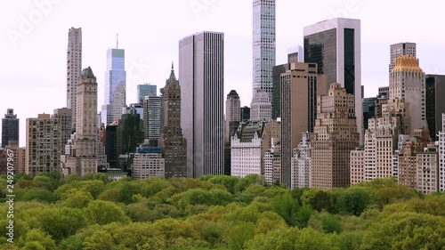 Manhattan New York City skyline during the day over Central Park from Upper West Side towards Midtown.