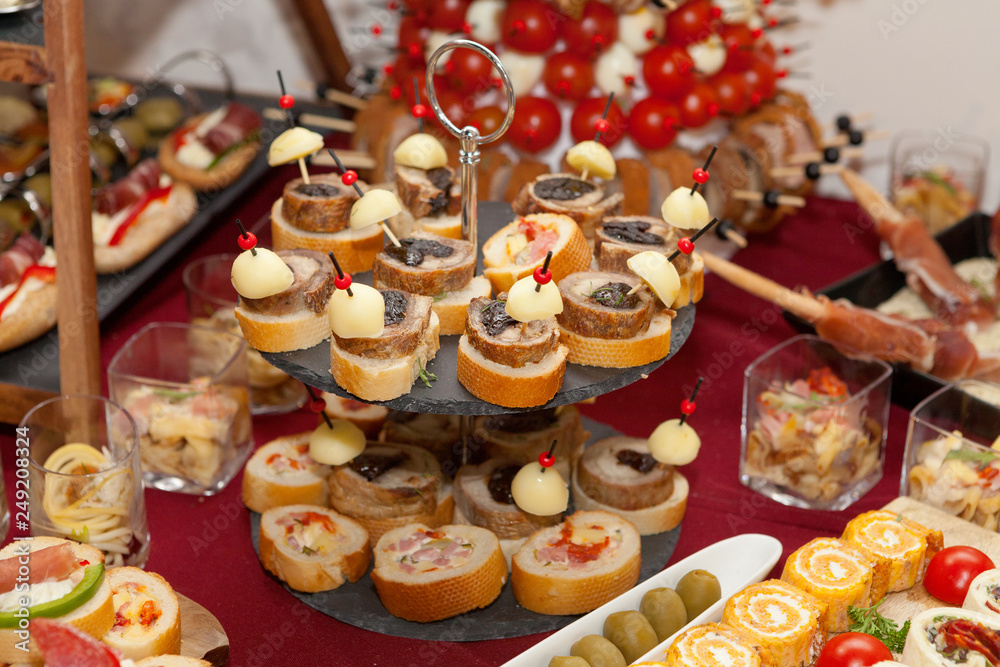 Catering food, colorful canapes