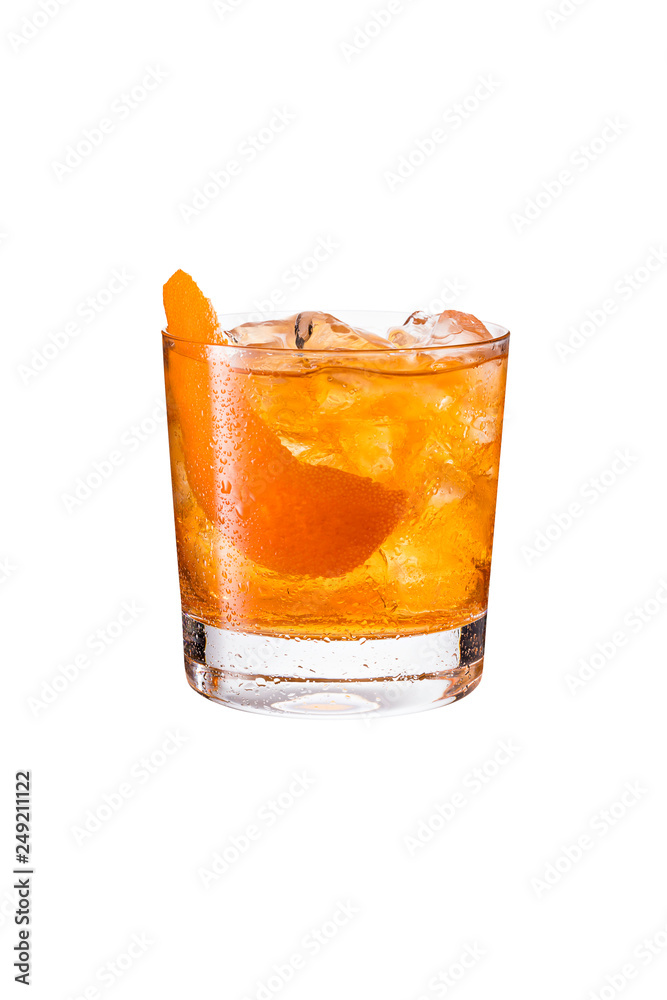 Refreshing Bourbon Old Fashioned Cocktail on White Refreshing Bourbon Old Fashioned Cocktail on White