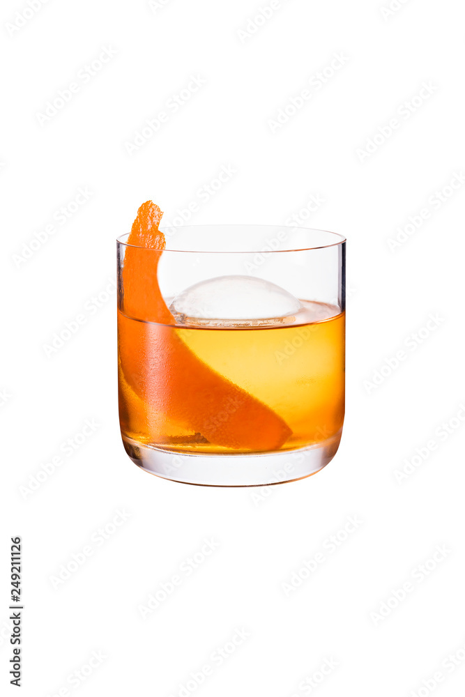Refreshing Bourbon Old Fashioned Cocktail on White