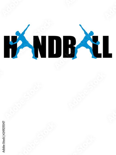 schriftzug logo text silhouette umriss handball ball werfen punkten springen einwurf verein fan team mannschaft clipart design mann junge spaß sport cool