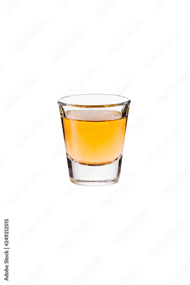 Refreshing Whiskey Shot Glass on White Refreshing Whiskey Shot Glass on White