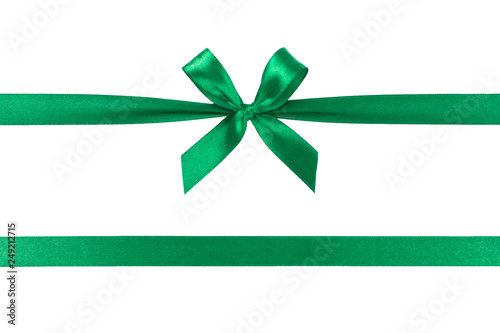 Beautiful green ribbon with bow isolated on white background.