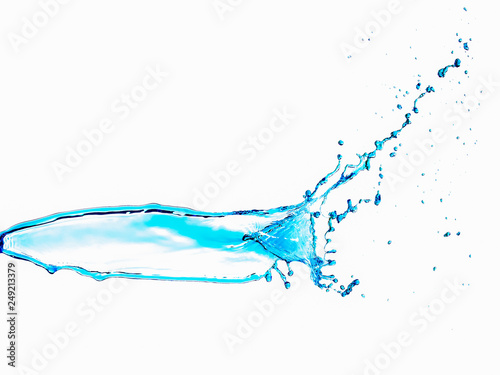 Water Flow and Splashes Against Pure White Background