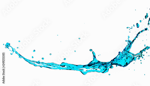 Light Blue Water Flow and Splashes Isolated Over Pure White Background.