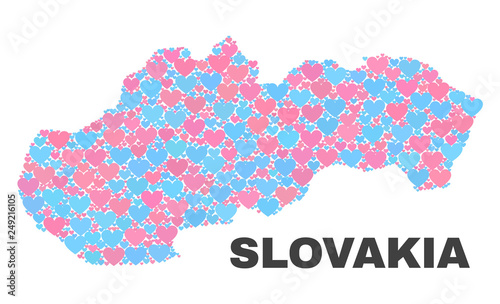 Fotografia, Obraz Mosaic Slovakia map of love hearts in pink and blue colors isolated on a white background