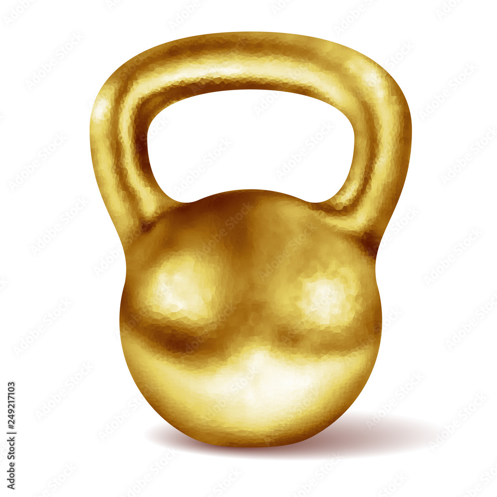 Vector realistic glossy gold kettlebell isolated on white background