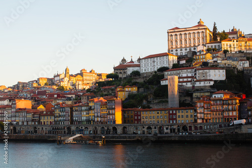 View of Douro river and Ribeiro in old downtown of Porto - Portugal.
