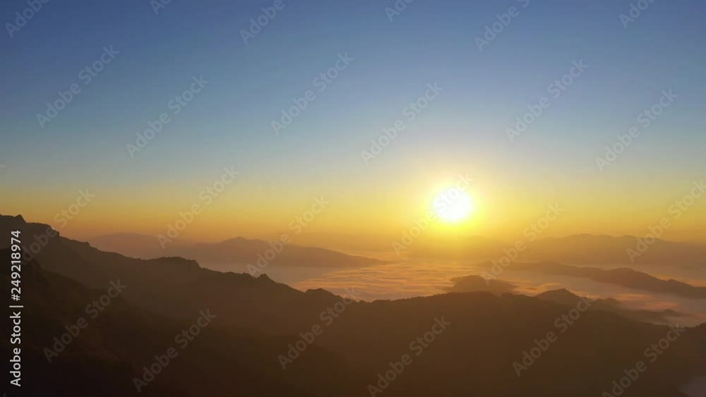 Aerial view of beautiful morning fog and sunrise. Aerial view of beautiful morning fog and sunrise.