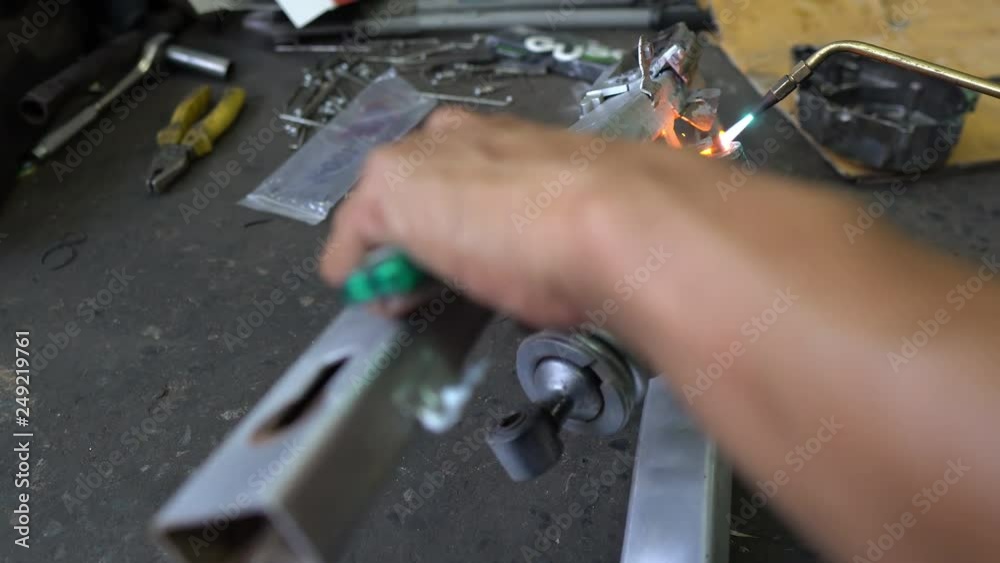 Cut old shock absorber at motorcycle garage Cut old shock absorber at motorcycle garage