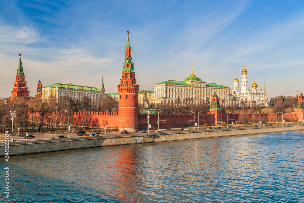 View of the Moscow Kremlin from Bolshoy Kamenny Bridge.Moscow.Russia