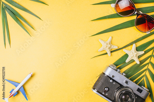 Top view travel or vacation concept. Summer background.