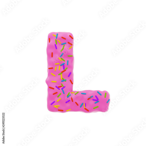 Isolated letter shaped cake with icing and sprinkles on top