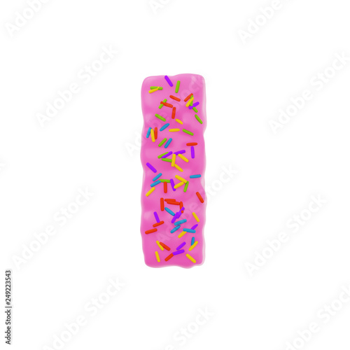 Isolated letter shaped cake with icing and sprinkles on top