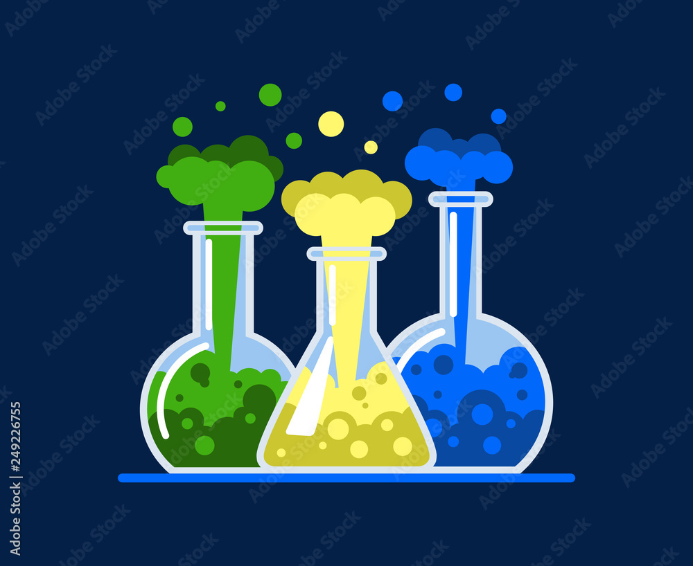 Test tubes with a multi-colored liquid Test tubes with a multi-colored liquid