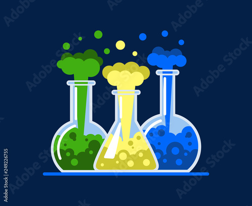 Test tubes with a multi-colored liquid