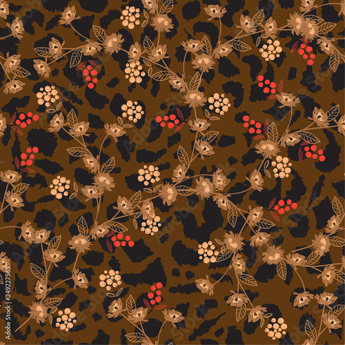 Soft and gentle flower on animal skin leopard prints seamless pattern vector,design for fashion,fabric,wallpaper and all prints