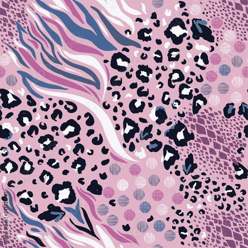 Pastel Mix animal skin prints ,Leopard, snake, zebra, tiger safari africa seamless pattern vector design for fashion,fabric and all prints