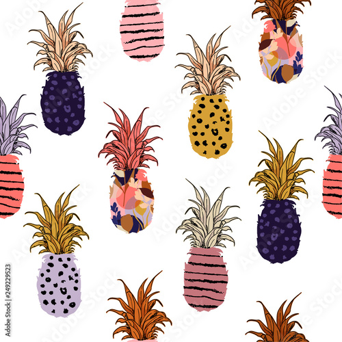 Beautiful and cute colorful hand drawn pineapple fill-on with hand sketch line pattern seamless ,vector design for fashion,fabric,wallpaper,and all prints