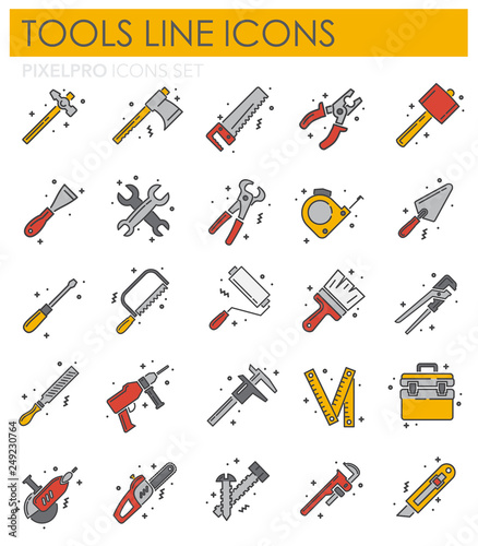 Tools icons line set on white background for graphic and web design, Modern simple vector sign. Internet concept. Trendy symbol for website design web button or mobile app