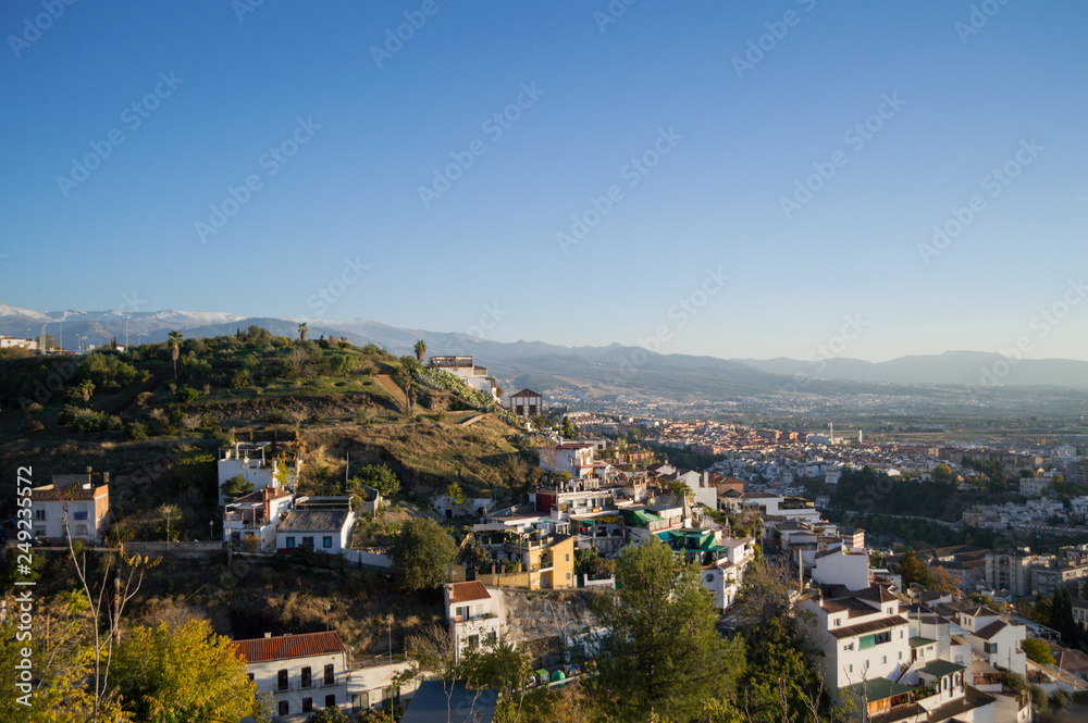 View from Carmen de los Martires Park over Granada and Sierra Nevada, Spain