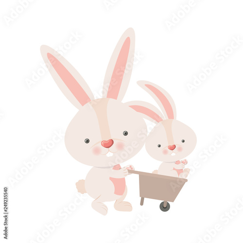 bunnies with wheelbarrow isolated icon