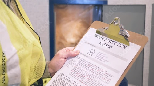 Home inspection report being filled by the inspector at the job.