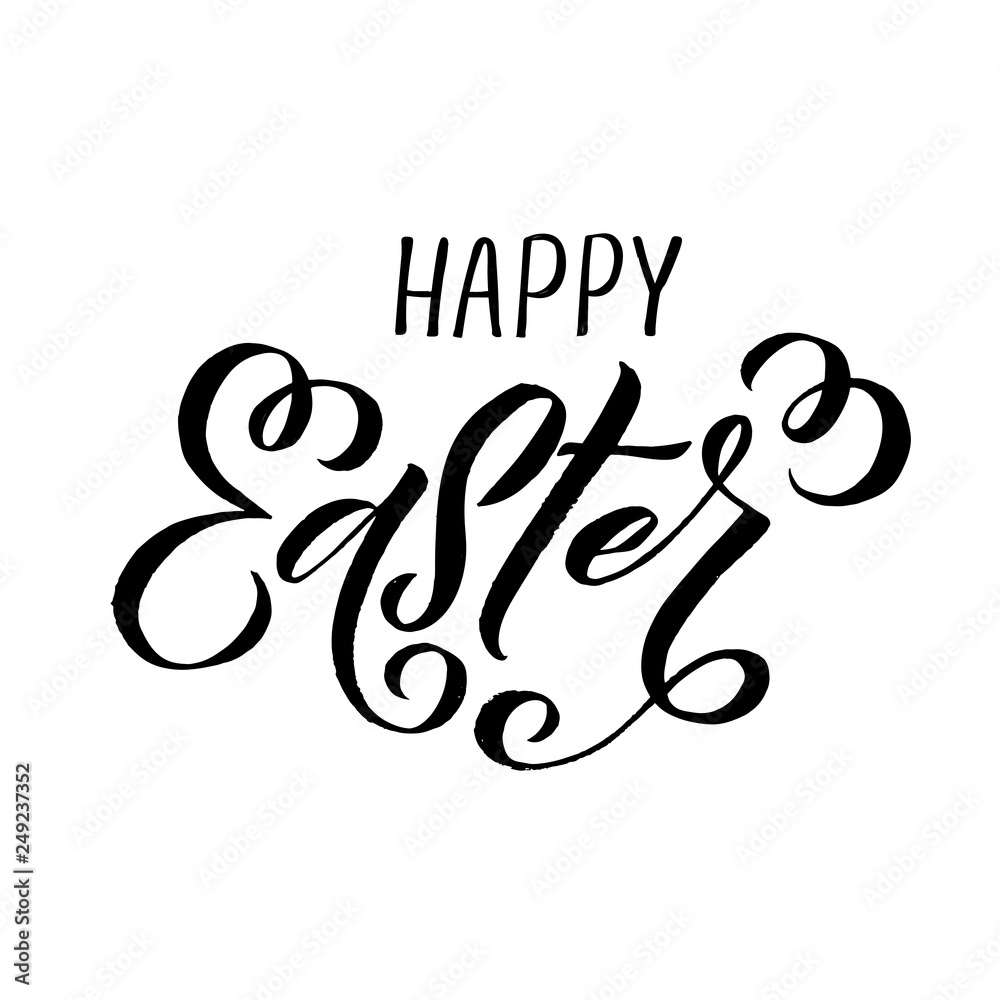 Fototapeta premium Happy Easter modern brush calligraphy. Ink illustration. Isolated on white background. - Vector