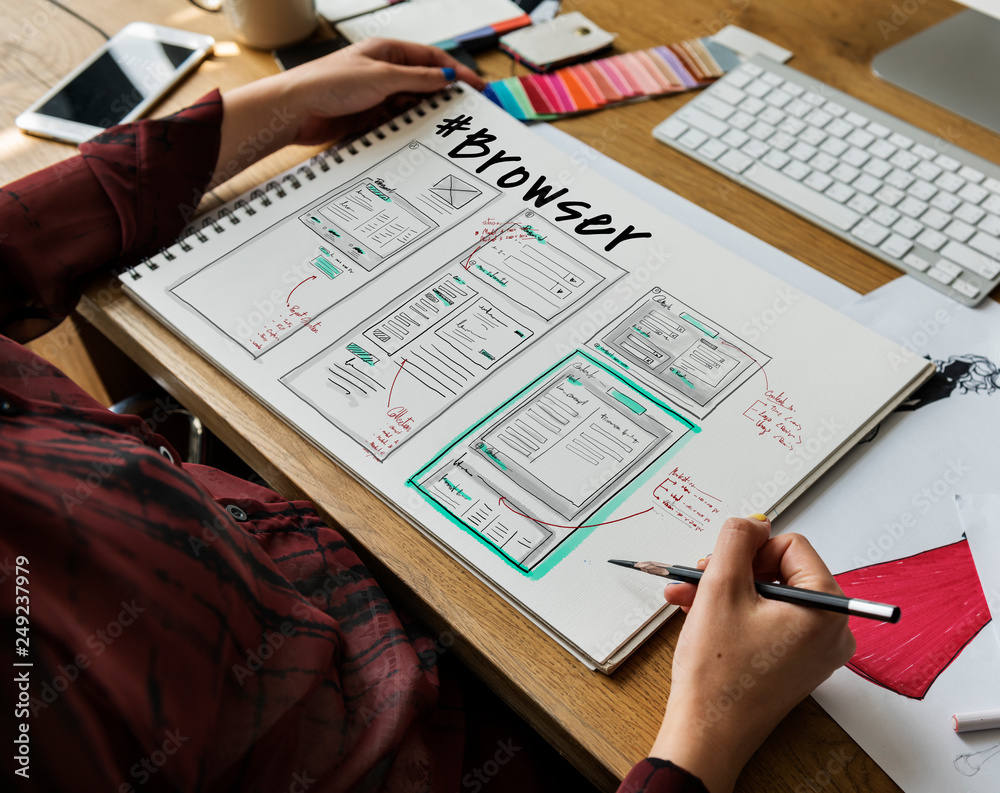 Fototapeta premium Website development layout sketch drawing