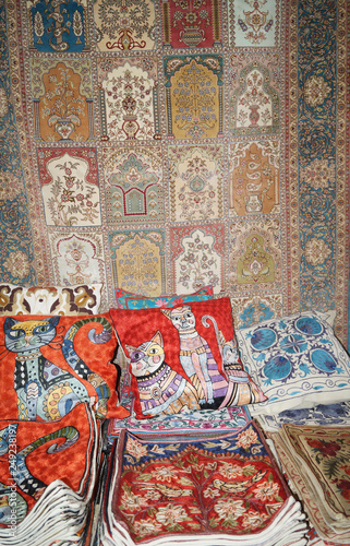 fabric with Uzbek ornament, textiles in the Uzbek market, Bukhara market