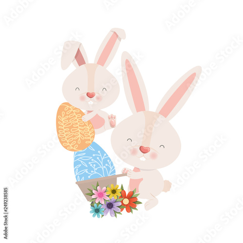 bunnies with wheelbarrow and easter eggs icon