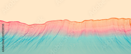 Array with Dynamic Particles. Futuristic technology style. Texture. Vector illustration with particle. 3D grid surface.