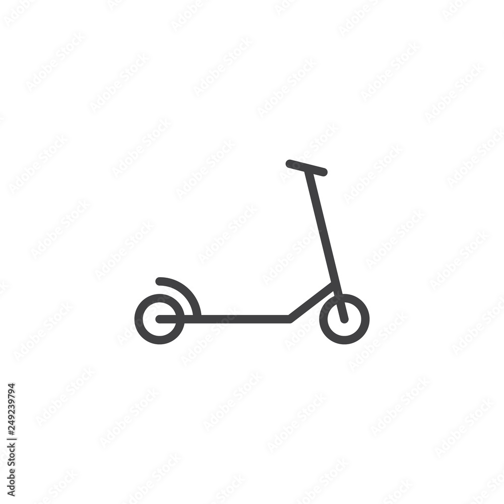 Kick scooter line icon. linear style sign for mobile concept and web design. Children scooter outline vector icon. Symbol, logo illustration. Pixel perfect vector graphics Kick scooter line icon. linear style sign for mobile concept and web design. Children scooter outline vector icon. Symbol, logo illustration. Pixel perfect vector graphics
