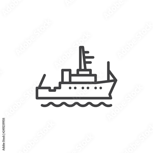 Cargo ship line icon. linear style sign for mobile concept and web design. Logistics, Transportation ship outline vector icon. Symbol, logo illustration. Pixel perfect vector graphics