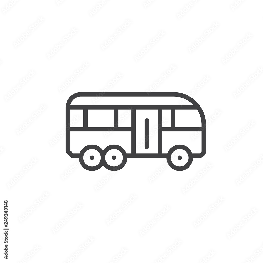 Bus side view line icon. linear style sign for mobile concept and web design. Tourist bus outline vector icon. Symbol, logo illustration. Pixel perfect vector graphics Bus side view line icon. linear style sign for mobile concept and web design. Tourist bus outline vector icon. Symbol, logo illustration. Pixel perfect vector graphics