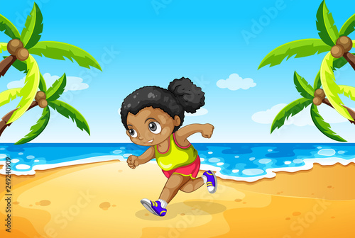 A girl running at the beach © blueringmedia