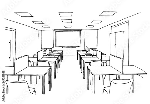 Graphic sketch of an interior classroom, liner