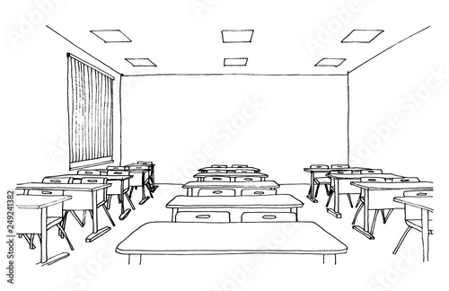 Graphic sketch of an interior classroom, liner